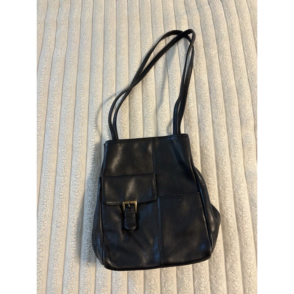 Vintage Leather purse Black Grunge Pockets Gold Hardware Messenger Shoulder Bag